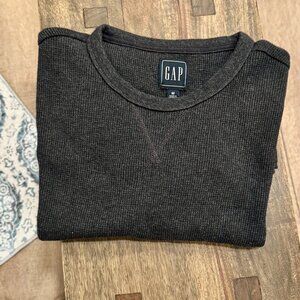 Gap Men’s Long-Sleeved Crewneck Waffle Tee (Dark Grey, Cotton, Size M)